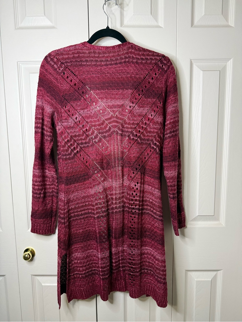 Long Open-Front Knit Cardigan - Raspberry - Picture 4 of 5